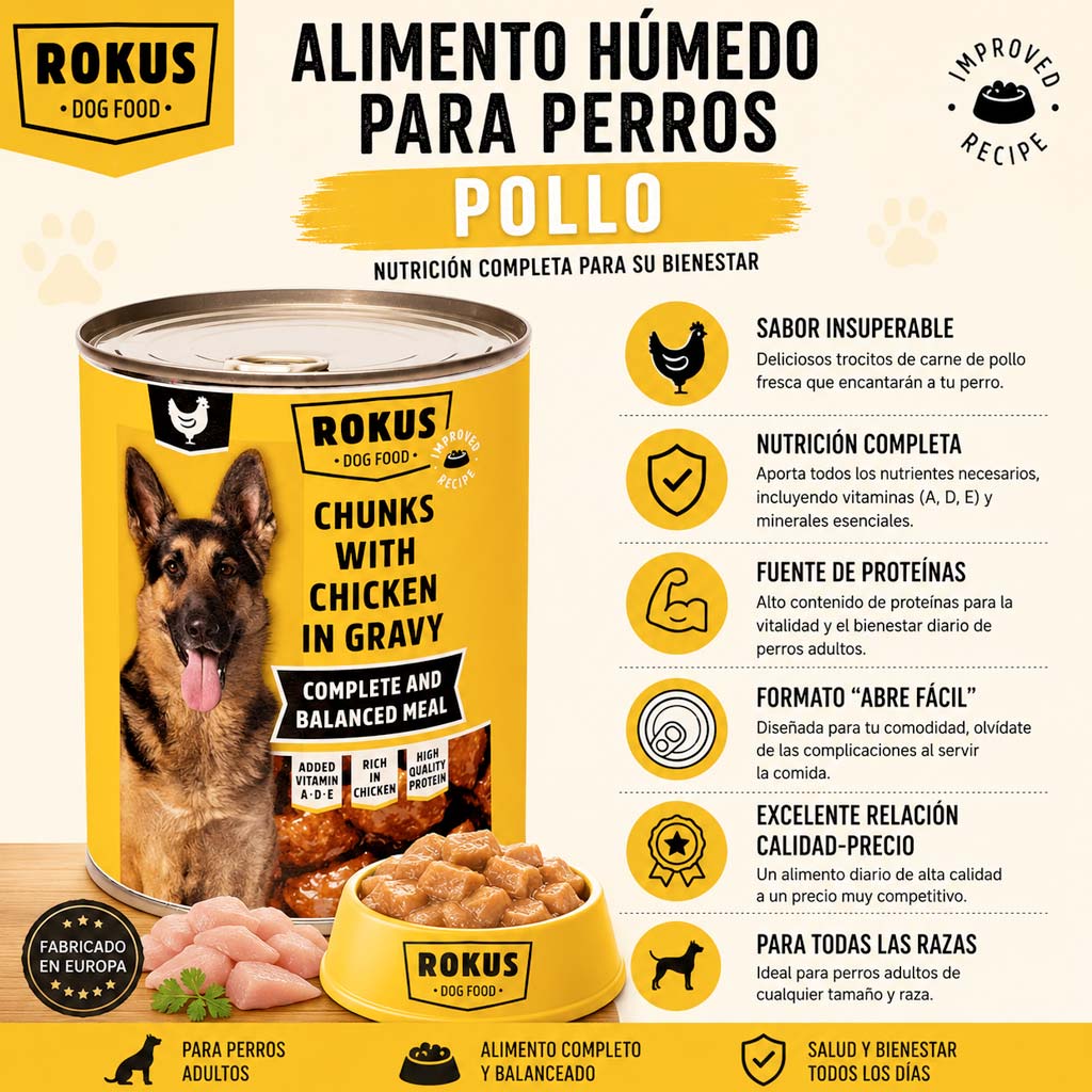Lata de Alimento Húmedo para Perro Rokus Pollo - Imagen 2