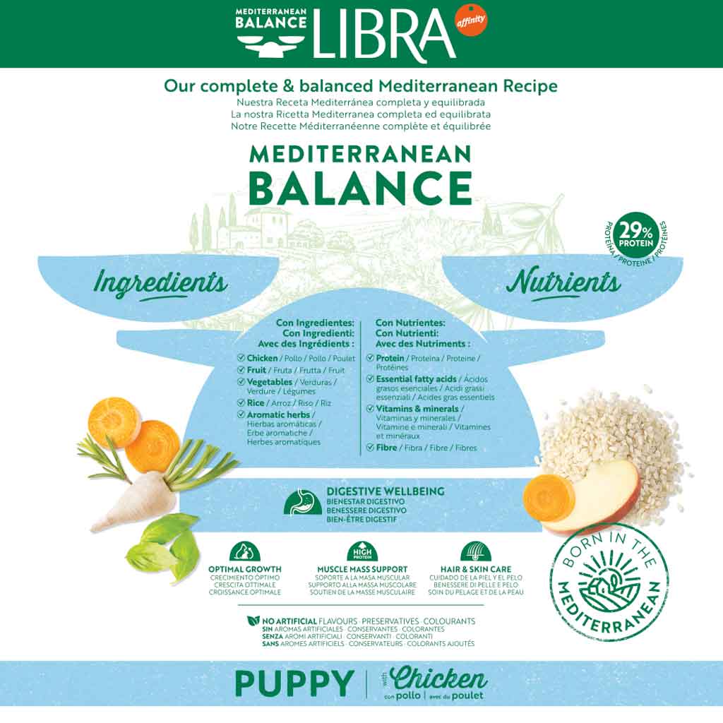 Infografía de ingredientes mediterráneos de libra puppy pollo