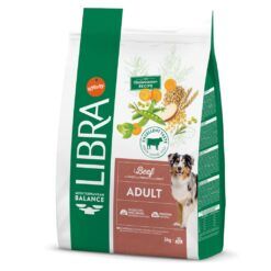 Saco de 3kg de Pienso Libra Adult con buey para perros con receta mediterránea.