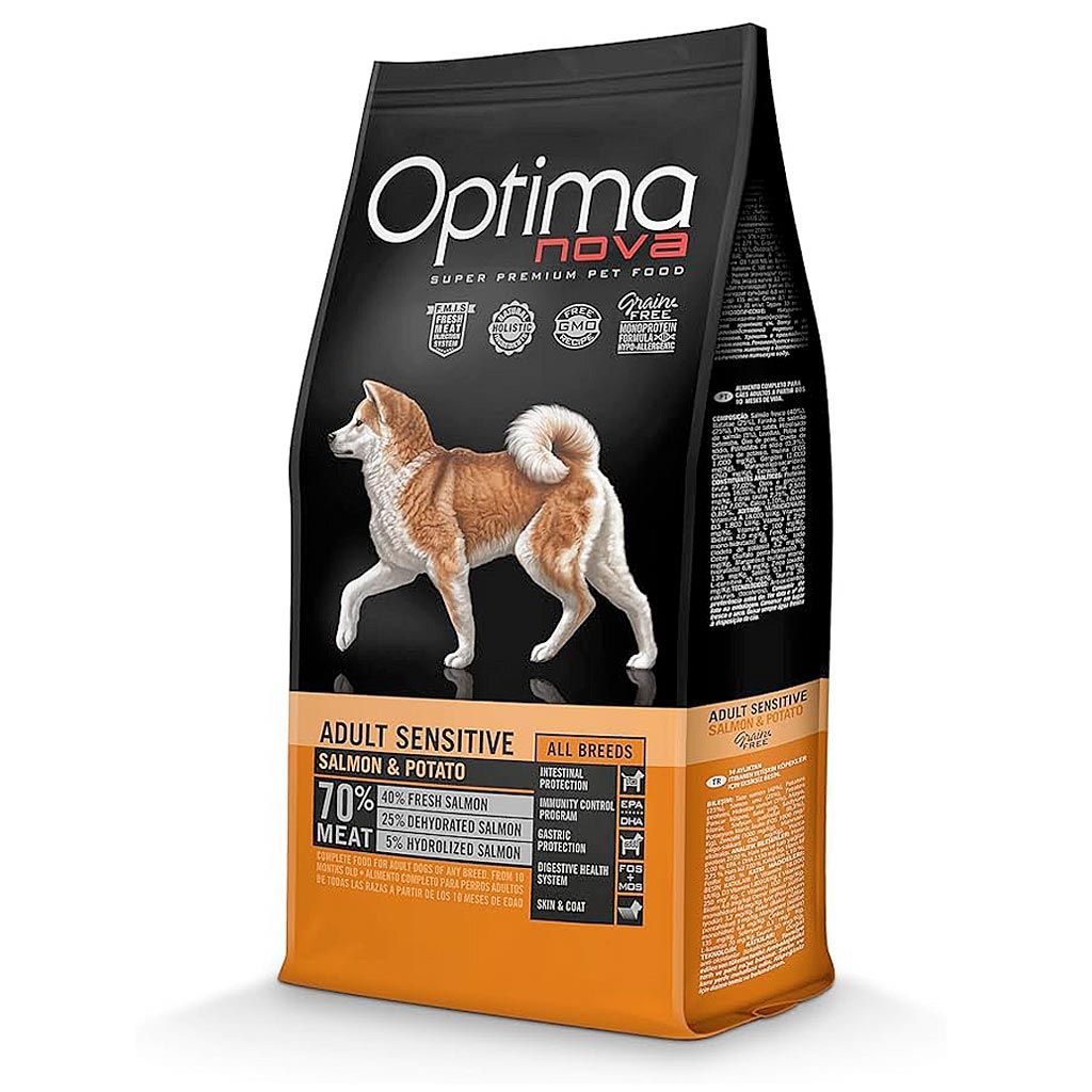 Saco de pienso para perros Optima Nova Adult Sensitive de Salmón y Patata