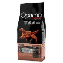 Saco de pienso Optima Nova Mature Chicken & Rice para perros adultos mayores de todas las razas, formato 12 kg, con 65% de carne de pollo