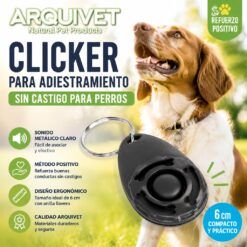 Adiestramiento sin castigo para perros con clicker Arquivet de 6 cm, herramienta de refuerzo positivo con sonido metálico para educar y entrenar perros.