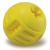 Detalle de la textura y diseño dental de la pelota interactiva para perros con snacks Arquivet.