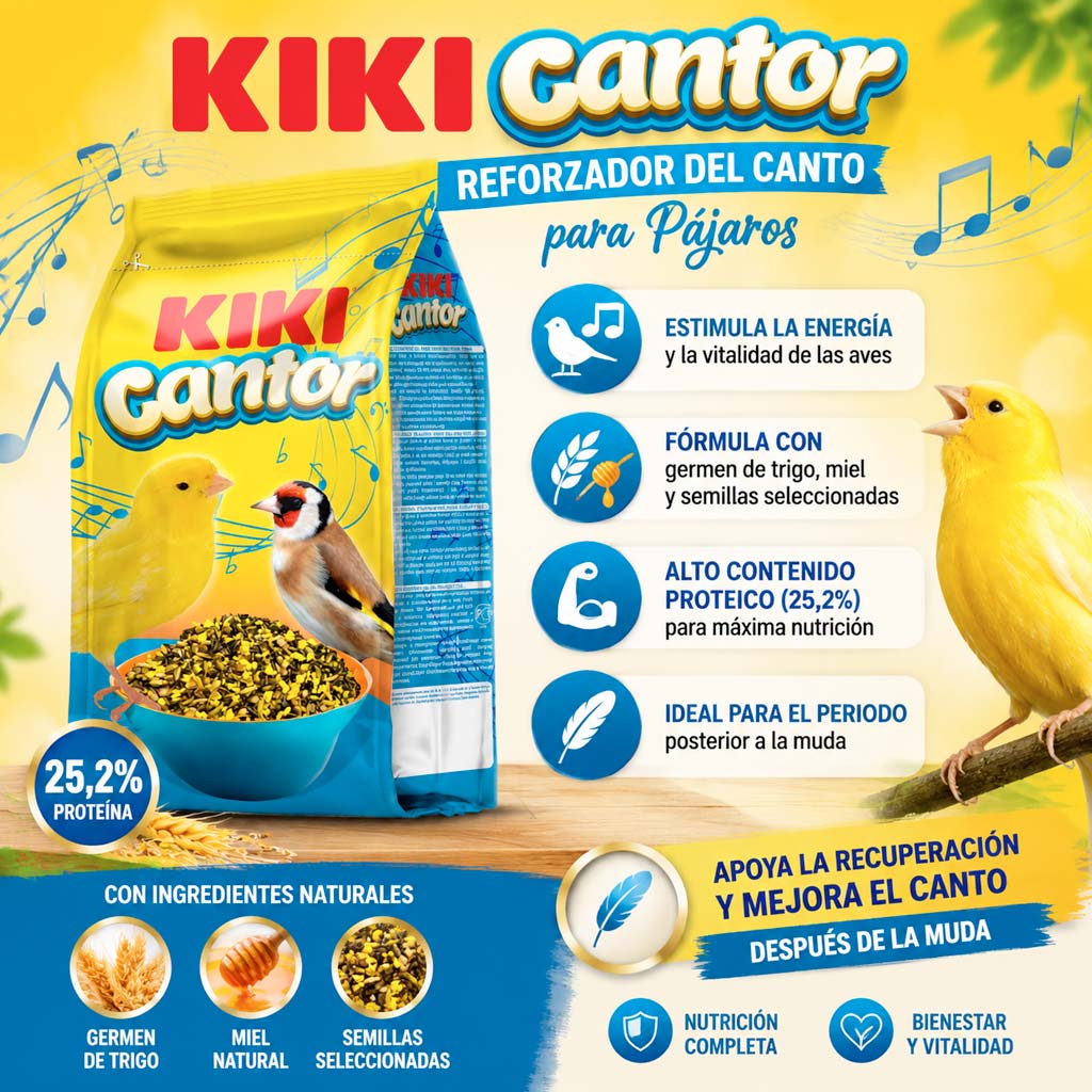 Reforzador del canto para pájaros KIKI Cantor con germen de trigo, miel y semillas seleccionadas