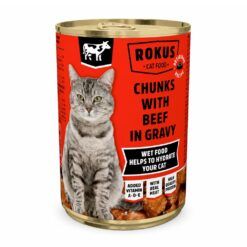 Lata de comida húmeda para gatos con ternera Rokus 415g