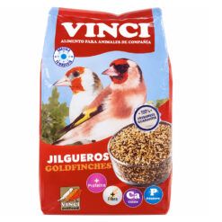Envase de 1kg de mixtura para jilgueros Mix Vinci, alimento premium rico en proteínas y fibra.