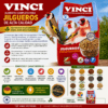 Infografía de la mixtura para jilgueros Mix Vinci con ingredientes naturales y beneficios para la salud.