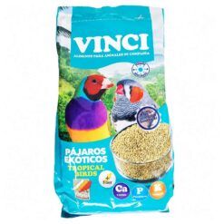 Empaque de Mixtura para Loros Exóticos Vinci con vitaminas y minerales esenciales para aves tropicales.