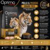 Infografia de beneficios nutricionales del alimento optima nova pollo grain free para gatos.