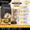 Infografía con los beneficios del pienso holístico optima nova kitten de pollo y arroz.