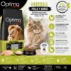 Infografía con beneficios nutricionales de la comida para gatos Optima nova Hair Ball con pollo y arroz.