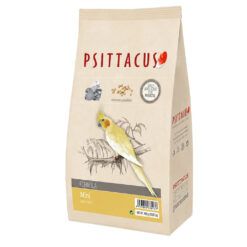 Bolsa de Pienso de 450gr Psittacus Mini Formula para Ninfas y Agapornis con ilustracion de pájaro ninfa