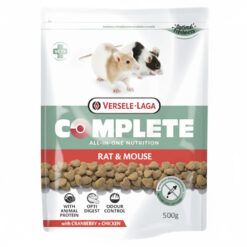 Bolsa de 500g de pienso Versele Laga Ratas Complete, nutrición todo en uno con cierre hermético.