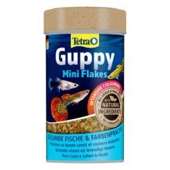 Bote de 100ml de Tetra Guppy Mini Flakes, alimento principal para guppies que intensifica los colores de forma natural.