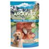 Aros masticables de pato para perros Arquivet en paquete sobre fondo de montaña