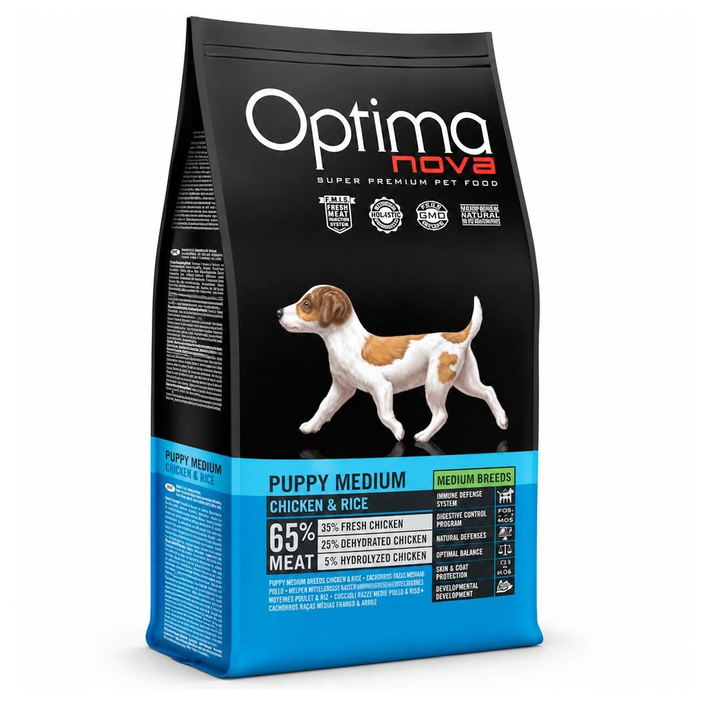 Saco de pienso Optima Nova Puppy Medium Pollo y Arroz para cachorros
