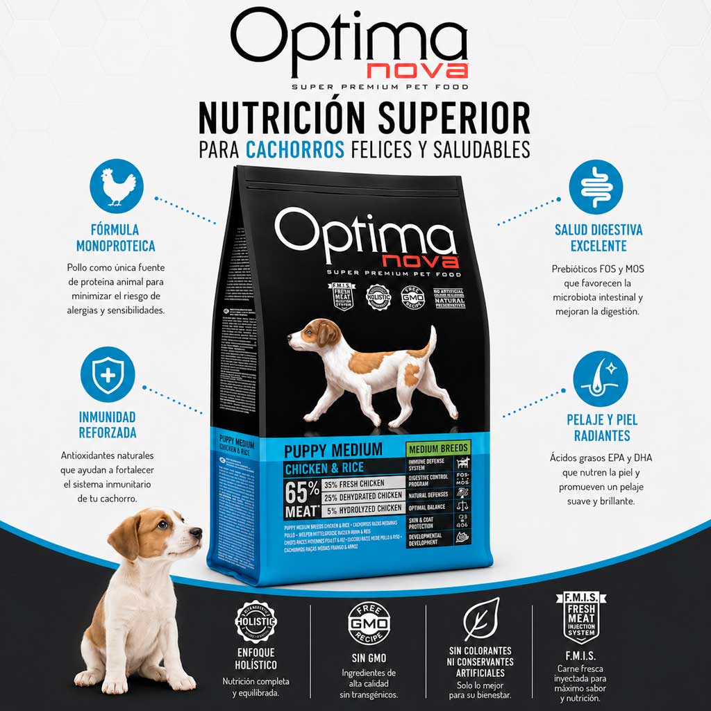 Pienso Optima Nova Puppy Medium Pollo y Arroz para Cachorros - Imagen 2