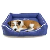 Perro durmiendo en la Cama Cuadrada Azul con Huella y Ribete
