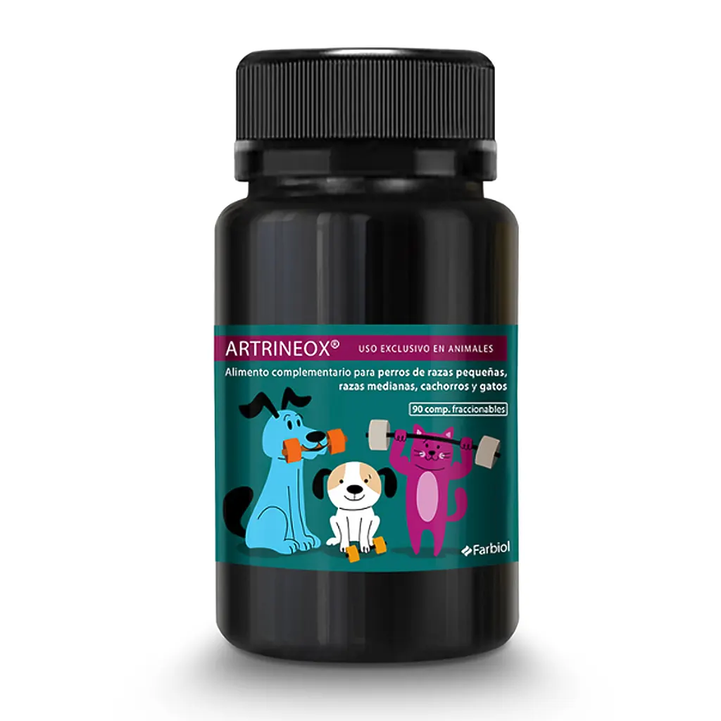 FARBIOL ARTRINEOX Condroprotector para Perros Pequeños, Medianos, Cachorros y Gatos formato de 90 comprimidos