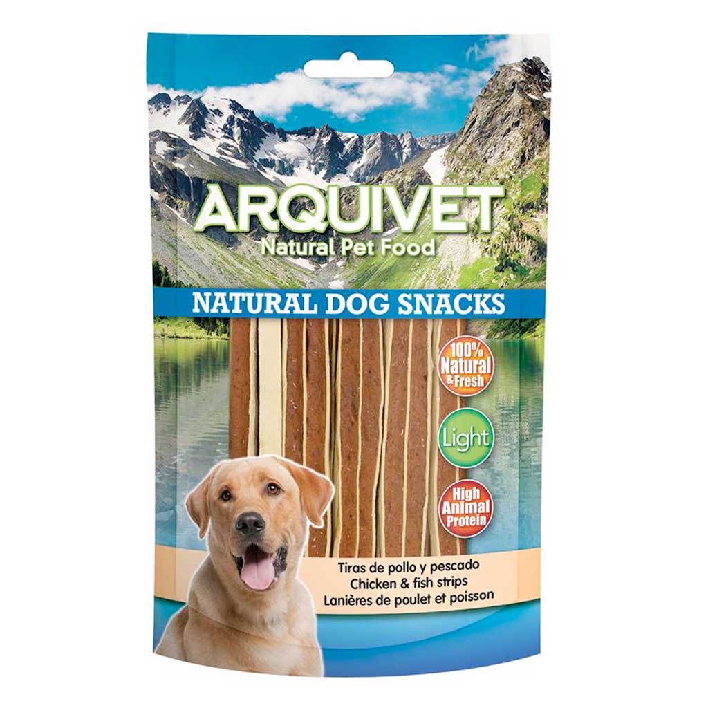 Tiras de Pollo y Pescado para Perros 100gr Arquivet