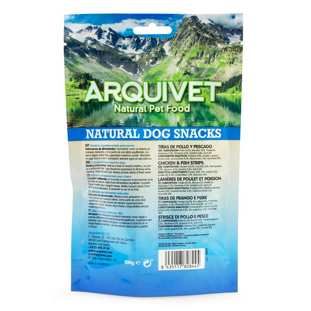 Trasera bolsa Tiras de Pollo y Pescado Arquivet