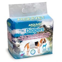 Paquete de Pañal de Perro Macho de Raza Pequeña Arquivet, 12 unidades, diseño ajustable y máxima absorción.