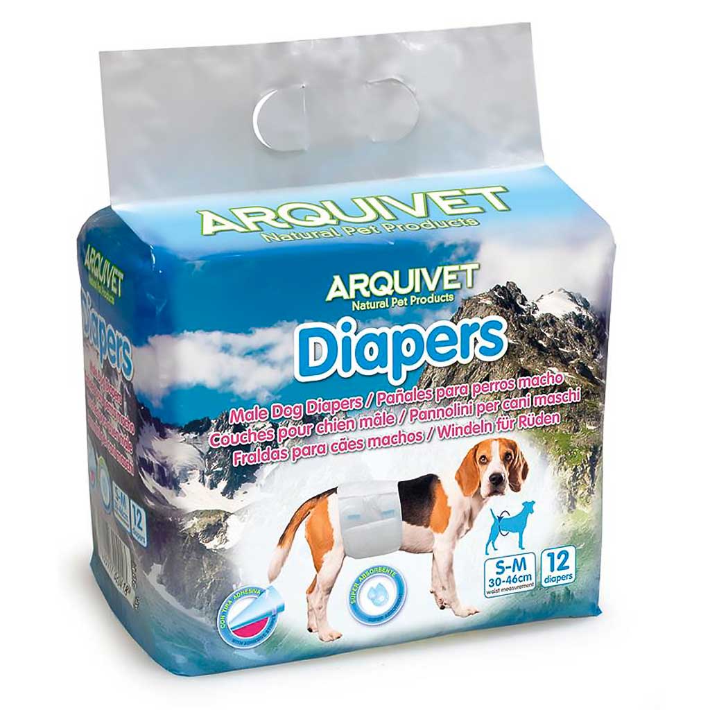 Paquete de Pañal de Perro Macho de Raza Pequeña Arquivet, 12 unidades, diseño ajustable y máxima absorción.