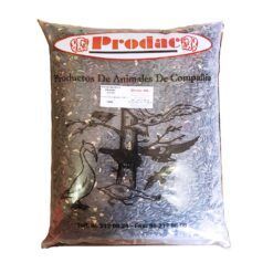 Bolsa de 2,5 kg de pipas negras para pájaros de la marca Prodac, con ilustraciones de aves y etiqueta de productos para animales de compañía.