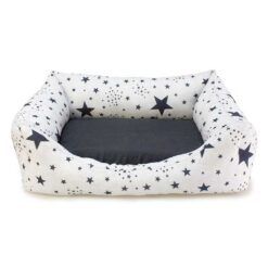 Cama para perros medianos estampado estrellas negras, cómoda y acolchada