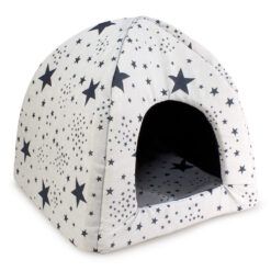 Cama iglú para perro y gato con estampado de estrellas negras | Arquivet