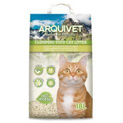 aquete de arena de tofu para gatos Arquivet 18L, aglomerante, 100% vegetal, biodegradable y con control de olores, ideal para higiene felina.