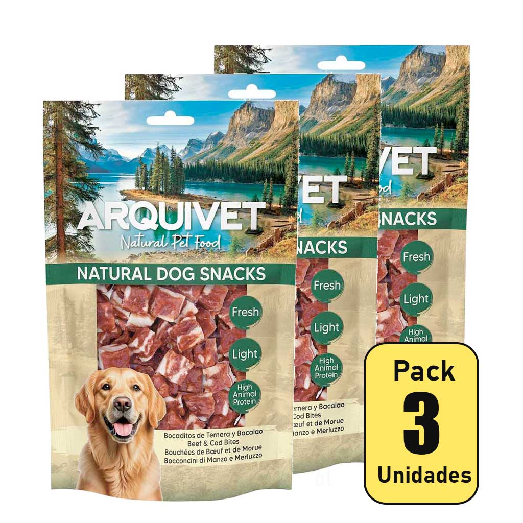Bocaditos para Perros Arquivet Ternera y Bacalao 100gr - Imagen 3