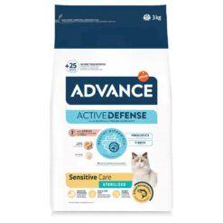 Envase de pienso de 3kg, advance sensitive gatos con salmón, para digestión sensible