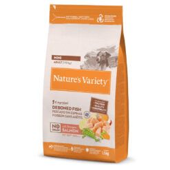 Saco de 1.5kg de pienso Nature's Variety salmon para perros de raza pequeña, receta sin cereales con salmón noruego.