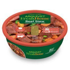 Envase principal del Estofado de ternera para perros Arquivet FreshHome, comida húmeda completa de 280g.
