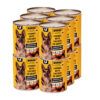 Pack de 12 unidades de lata de alimento húmedo para perro Rokus con trozos de pollo en salsa, nutrición balanceada.