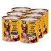 Pack de 6 latas de alimento húmedo para perro Rokus, con pollo de alta calidad para una comida completa y balanceada.