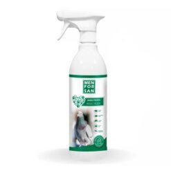 Botella de 750ml del insecticida para palomas Menforsan, con pulverizador para una fácil aplicación.