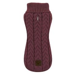 Vista frontal del jersey para perros de punto con diseño de trenza en color burdeos intenso, marca Nayeco.