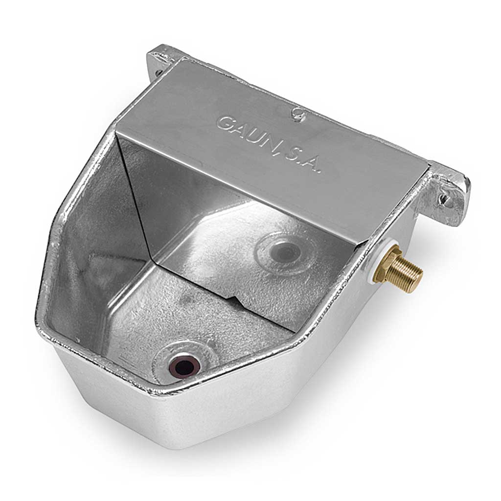 Vista detallada del bebedero automático para perro marca Gaun fabricado en aluminio resistente.