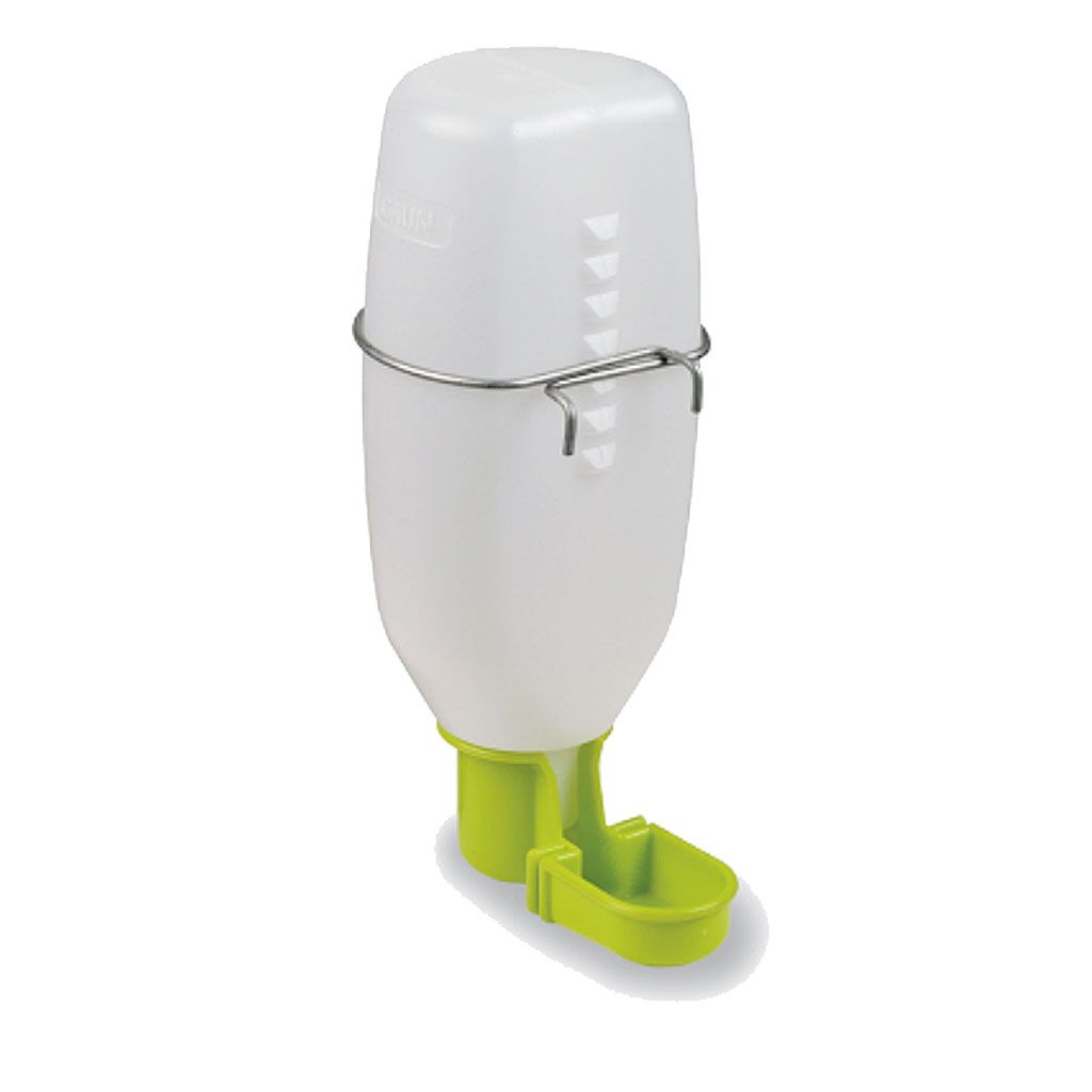 Bebederos de agua para pájaros Gaun de 1 litro en color blanco y pistacho, con enganche metálico para jaula.