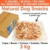 Caja de 3 kg a granel de alitas de pollo para perros Arquivet, un snack natural sellado herméticamente.