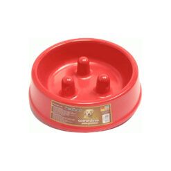 Comedero lento para perros Glotones rojo de 23,5cm, fabricado en melamina con diseño anti-atragantamiento y patas antideslizantes.