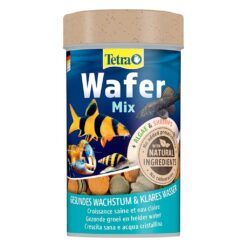 Bote de Tetra Wafer Mix 100ml, el alimento para peces de fondo ideal con algas y camarones para un crecimiento sano.