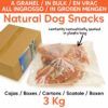 Caja de 3kg a granel de premios para perros Arquivet, con una bolsa sellada llena de filetes de pollo naturales.