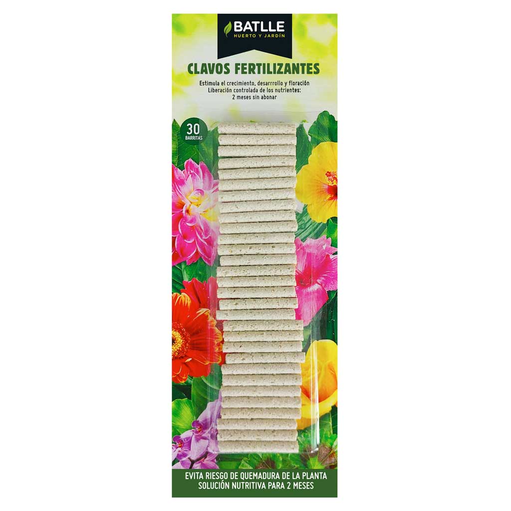 Blíster de 30 clavos fertilizantes Batlle para plantas y macetas