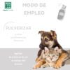 Instrucciones de uso del spray eliminador de olores para perros en el pelaje de mascotas.