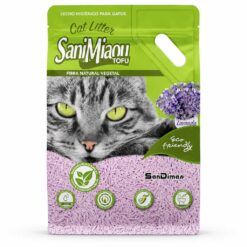 Saco de arena tofu para gatos Sanimiaou de 6 litros con agradable aroma a lavanda.