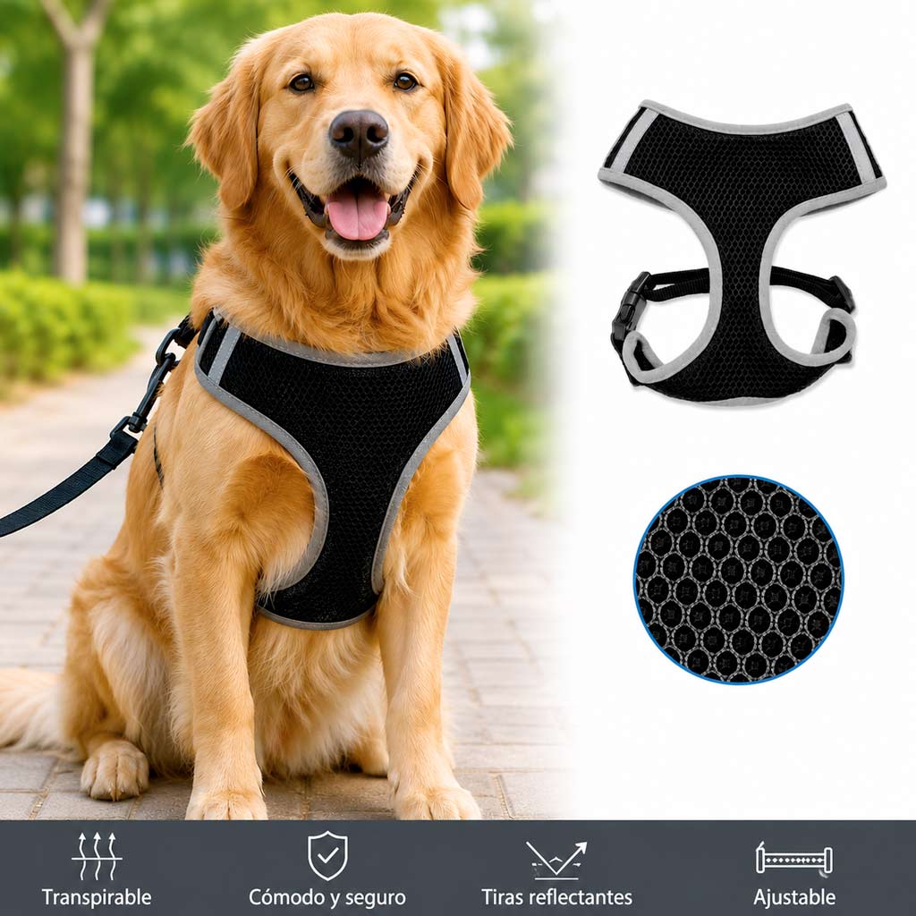 Beneficios del arnés para perros transpirable: reflectante, ajustable y cómodo.
