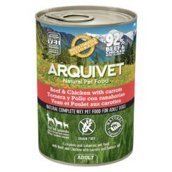 Lata de comida húmeda para perros sin cereales Arquivet de Ternera y Pollo con zanahorias 400g